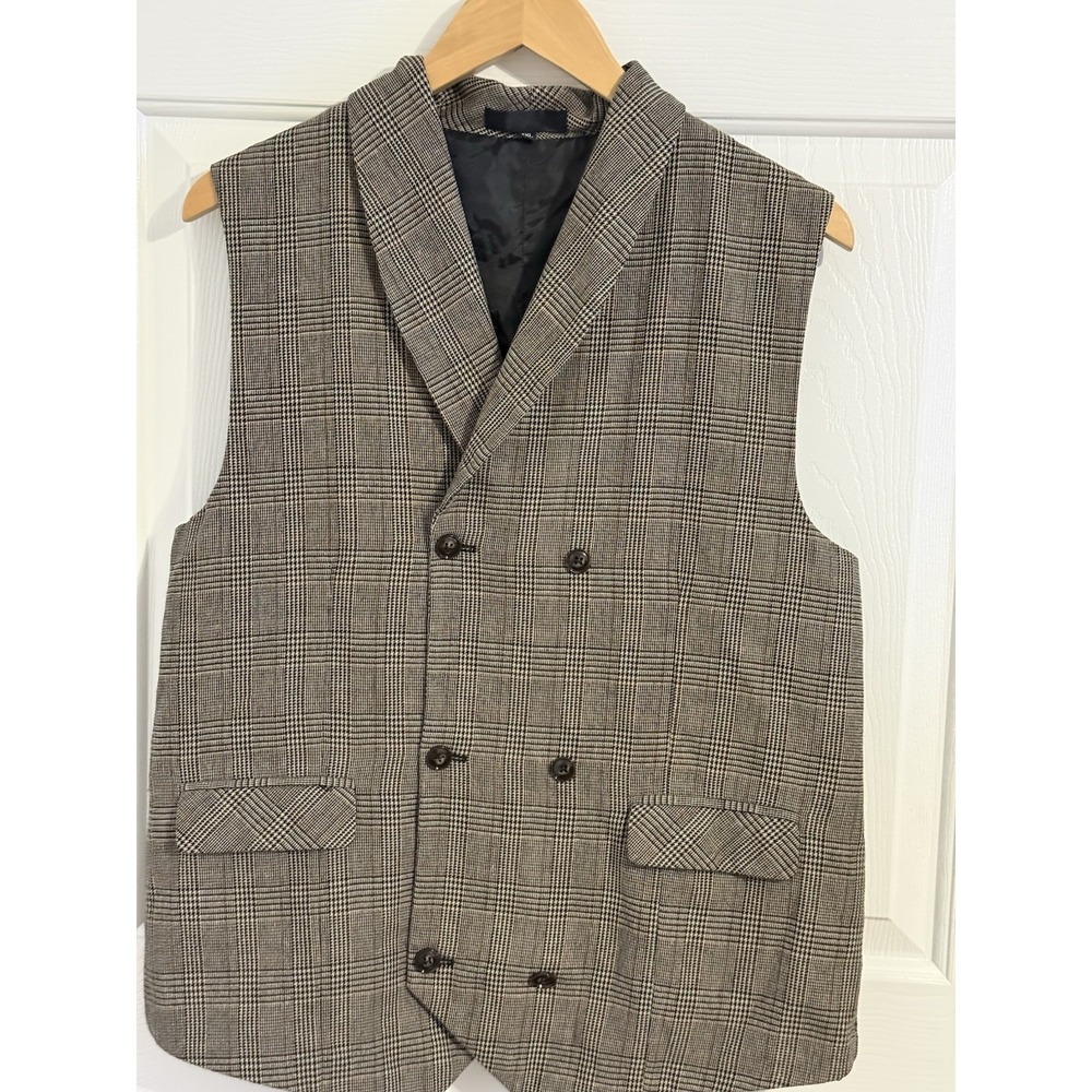 Zune Poar Men's Brown Plaid Double Breasted Vest Size XL/XXL Preppy Formal Fall